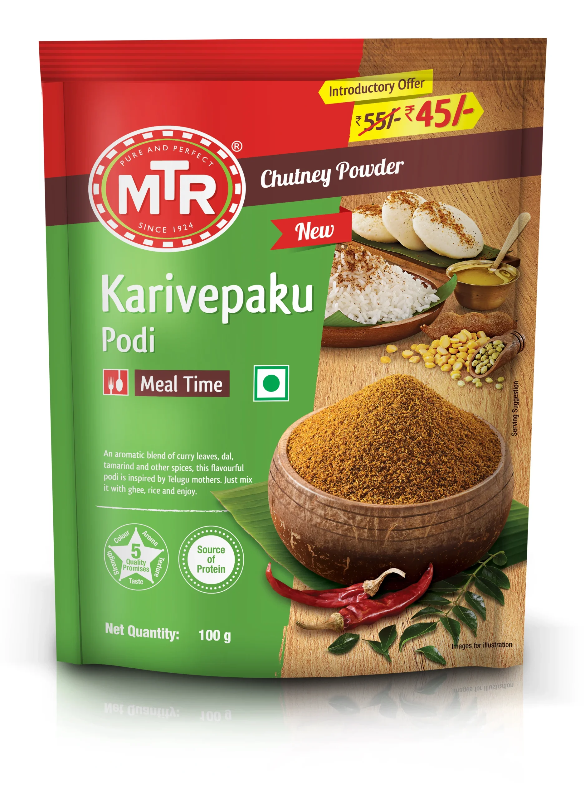 MTR Karivepaku Podi 100g ( Spiced Lentil & Curry Leaf Chutney Powder )