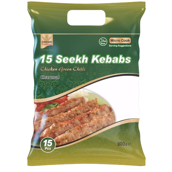 Crown Chicken Green Chilli Seekh Kebab 900g (15 pcs)